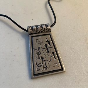 Signed Alice Seely 2000 Pewter Rectangle Silvertone Metal Petroglyph Style Charm